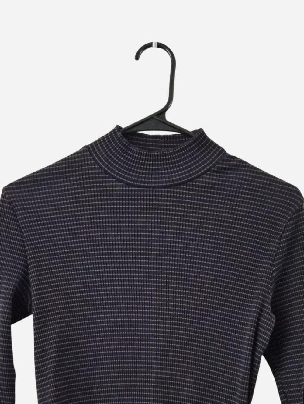 Women's Uniqlo Mock Neck Stripe Pattern Sweater - Navy & Brown
